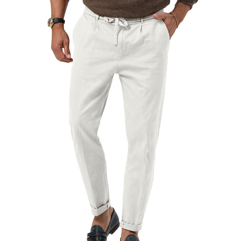 Street Wave Mens Elegant Linen Pants With Elastic Waistband And Practical Pockets