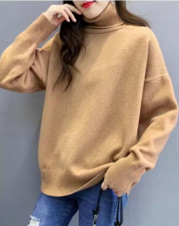 Street Wave Womens Oversized Turtleneck Sweater With Puff Sleeves Cozy Chic Knit