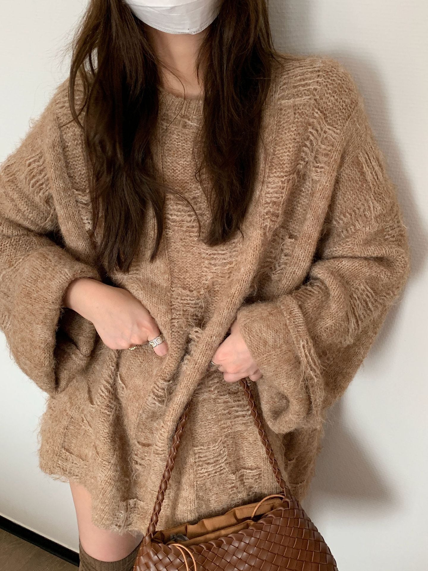 Street-wave Women Oversized Knit Sweater Soft Fluffy Cozy Knit Top for Trendy Casual Wear