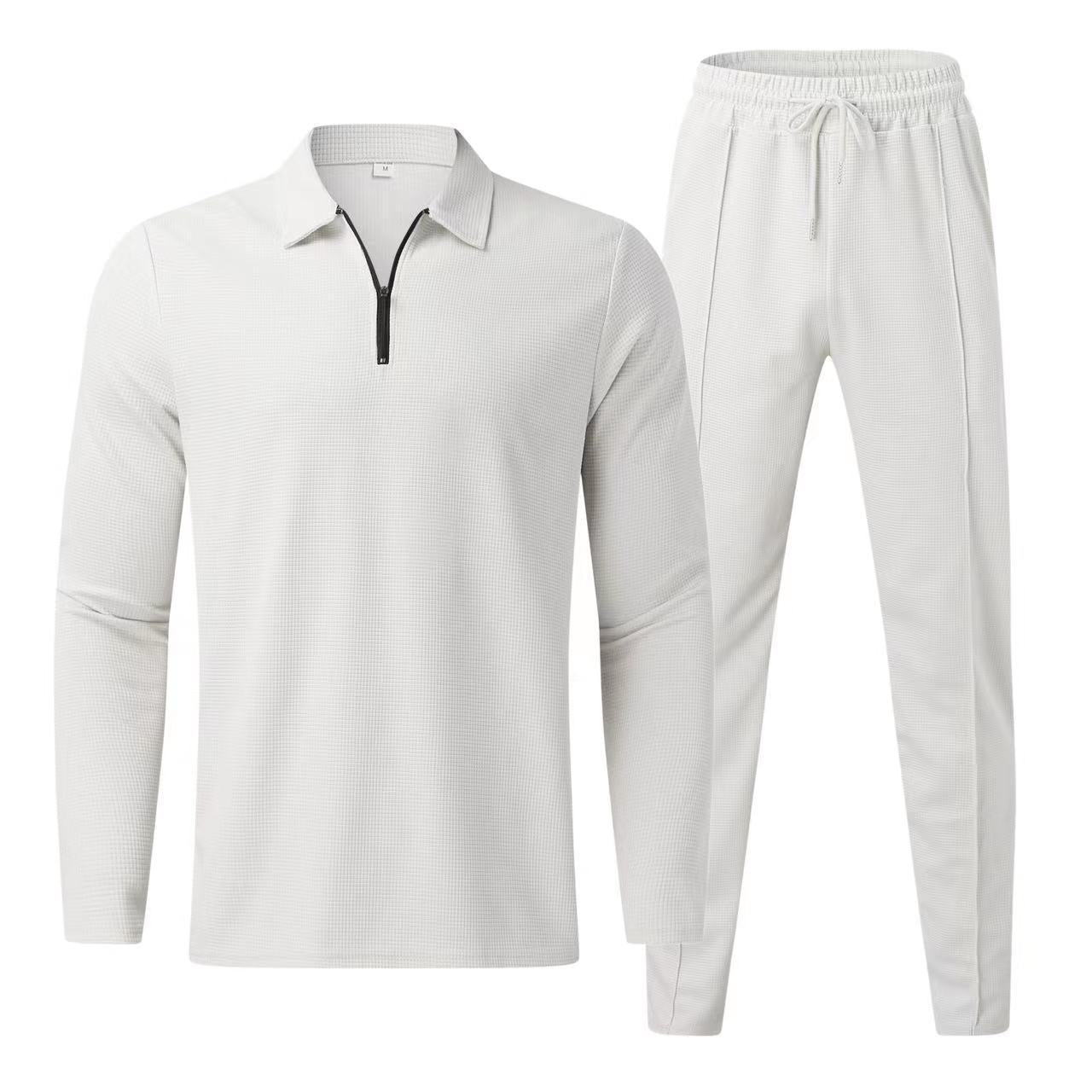 Street Wave Mens Sporty Leisure Set With Polo Collar Zip Top And Joggers Breathable Ultra Comfortable All Day Comfort