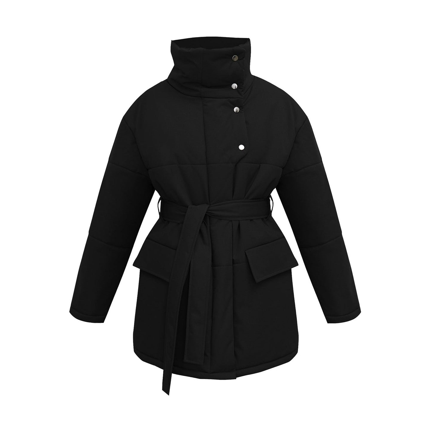 Street-wave Waterfall Coat for Women Knee Length All Season Elegance Belted Chic