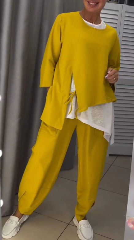 Streetwave Womens Lounge Set Layered Top With Side Slits And Overlay Blouse Casual Chic