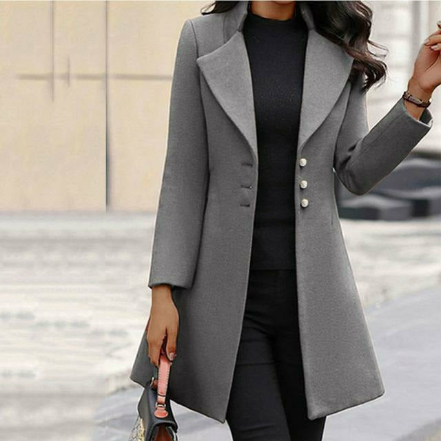 Street Wave Fester Mantel Coat For Women Long Lapel Collar Cotton Blend Mustard All Season