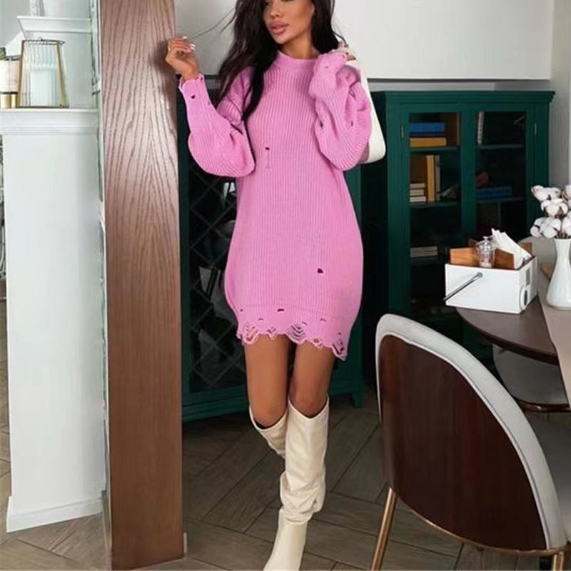 Streetwave Women's Chunky Knit Dress With Relaxed Fit And Breathable Open Knit Details