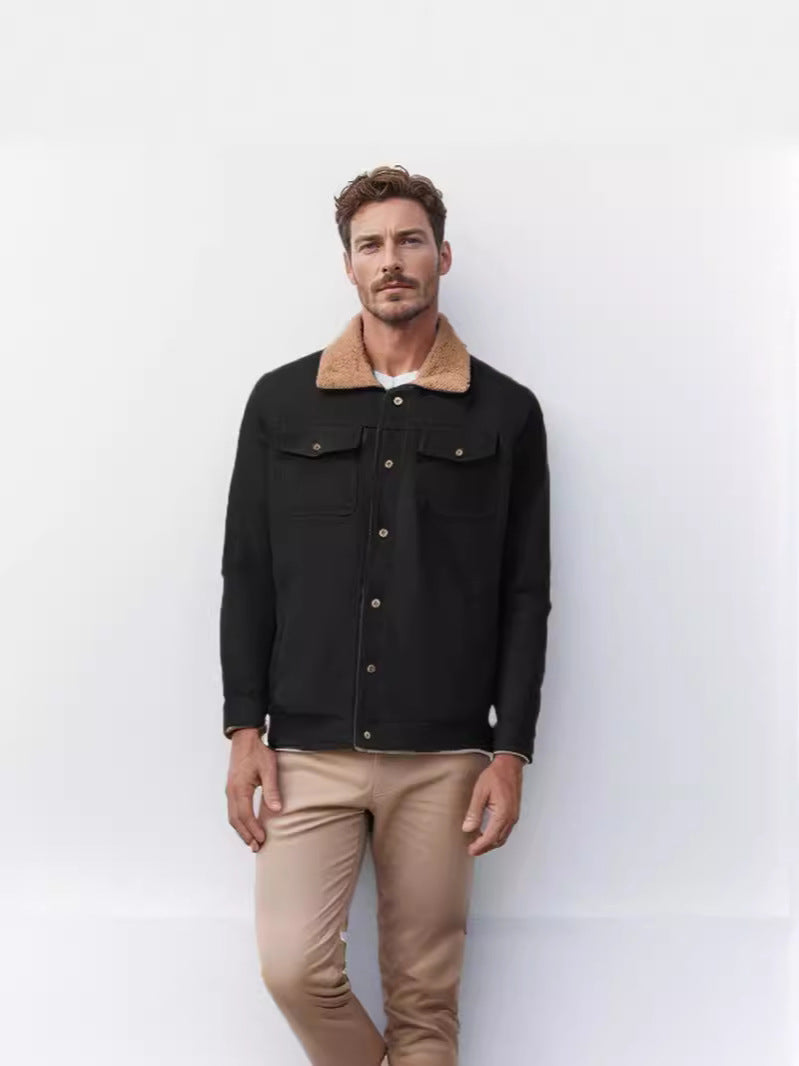Men's Casual Jacket With Faux Fur Collar Street-Wave Practical Pockets For Men Winter-Ready Outerwear