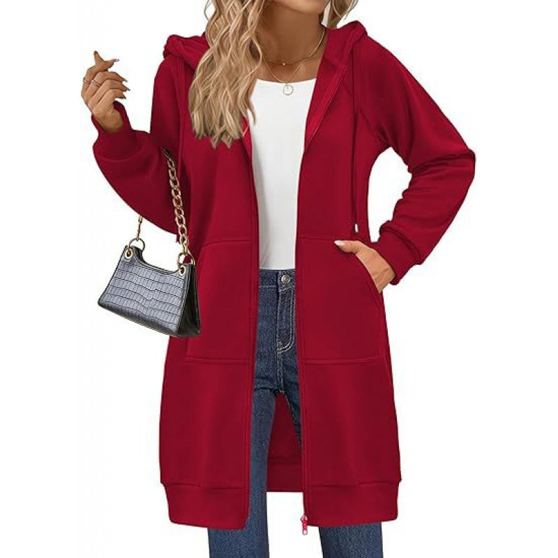 Street-wave Women Hooded Jacket With Side Pockets Zip Closure Cozy Everyday Wear