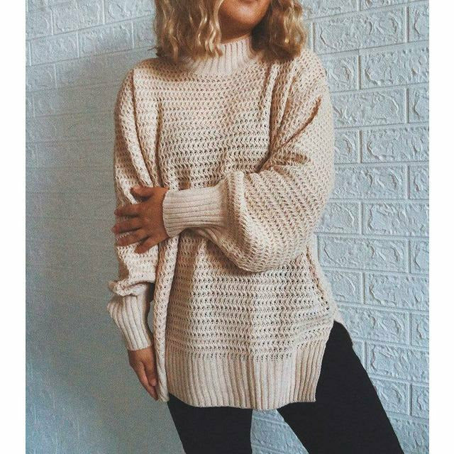 Street-wave Knit Pullover With Ribbed Pattern Half High Collar For Casual Everyday Wear