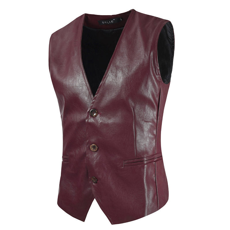 Street Wave Mens Premium Faux Leather Sleeveless Vest For Fashionable Urban Style