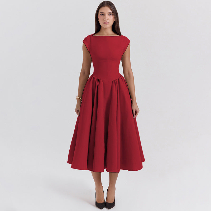 Street-wave Women's Midi Dress - Elegant A-Line Silhouette with Square Neck for Special Occasions
