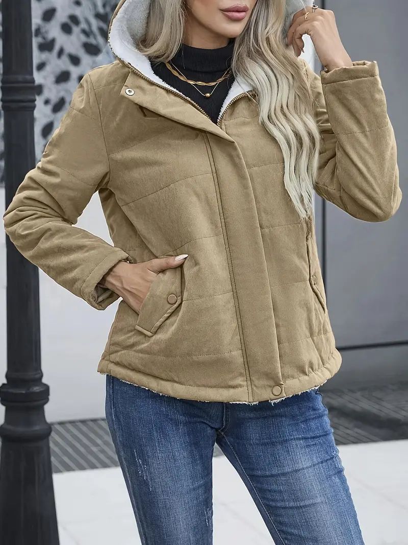 Street-Wave Quilted Hooded Short Coat With Fleece Lining All-Season Warmth Regular Fit For Women