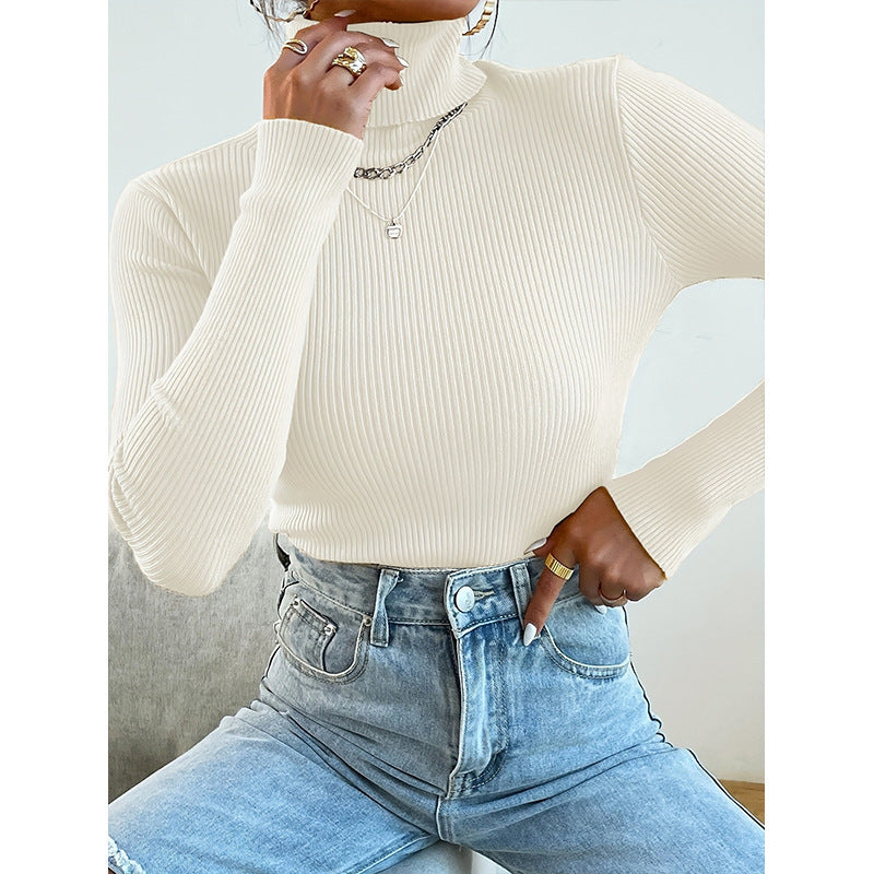 Ladies Turtleneck Sweater With Modern Rib Knit Design Street-wave Cozy Flattering Fit