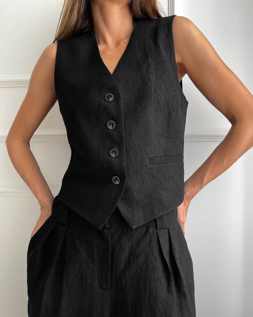 Streetwave Cotton Linen V Neck Vest Set With Long Pants For Women Effortless Chic Comfort