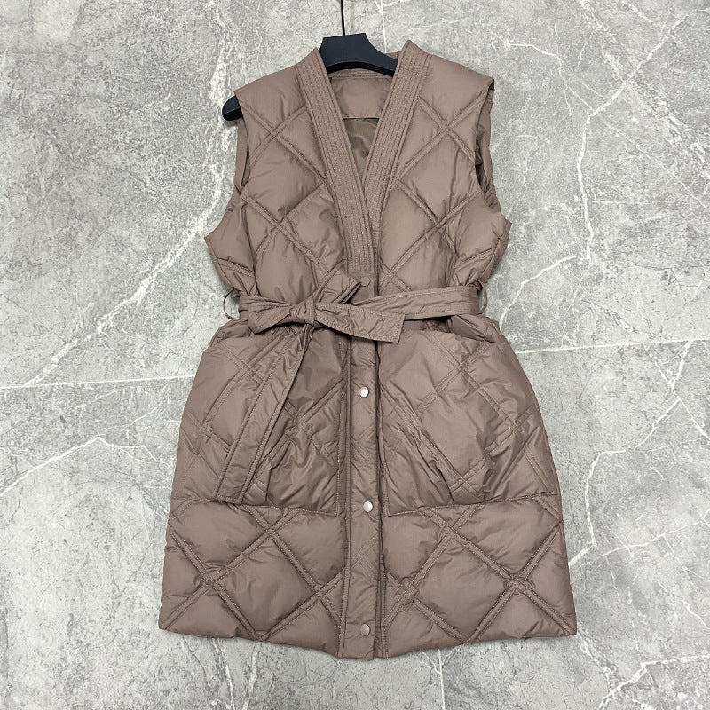 Streetwave Womens Quilted Vest With Belt And High Collar For Chic Warm Layering Essential