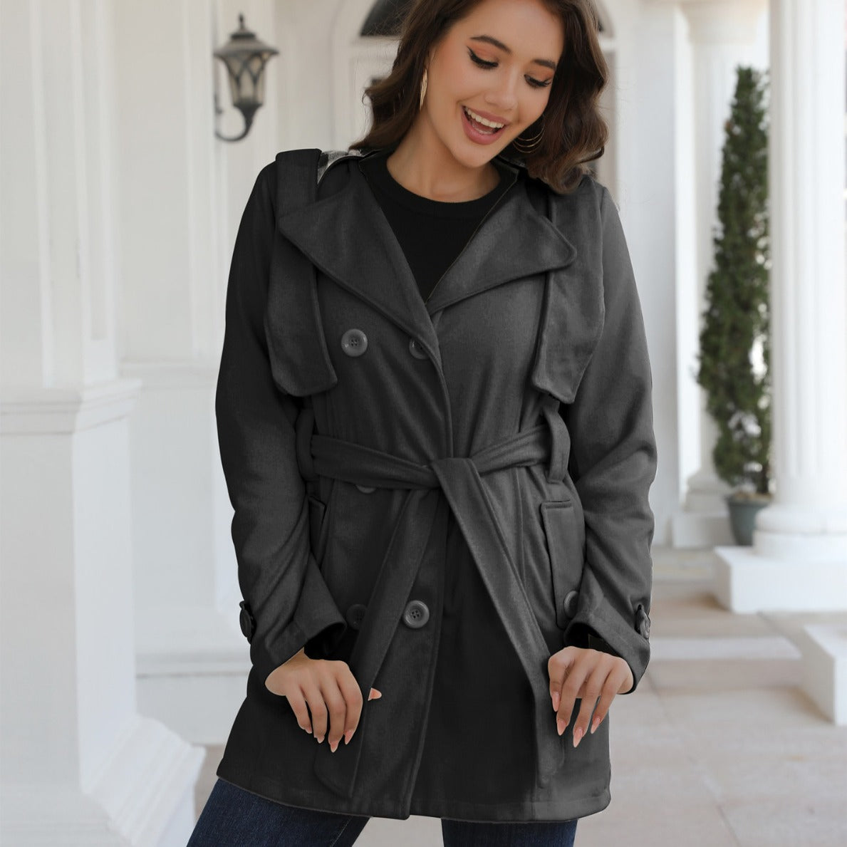 Women Trench Coat By Street Wave Belted Double Breasted Chic Coat For Modern Women
