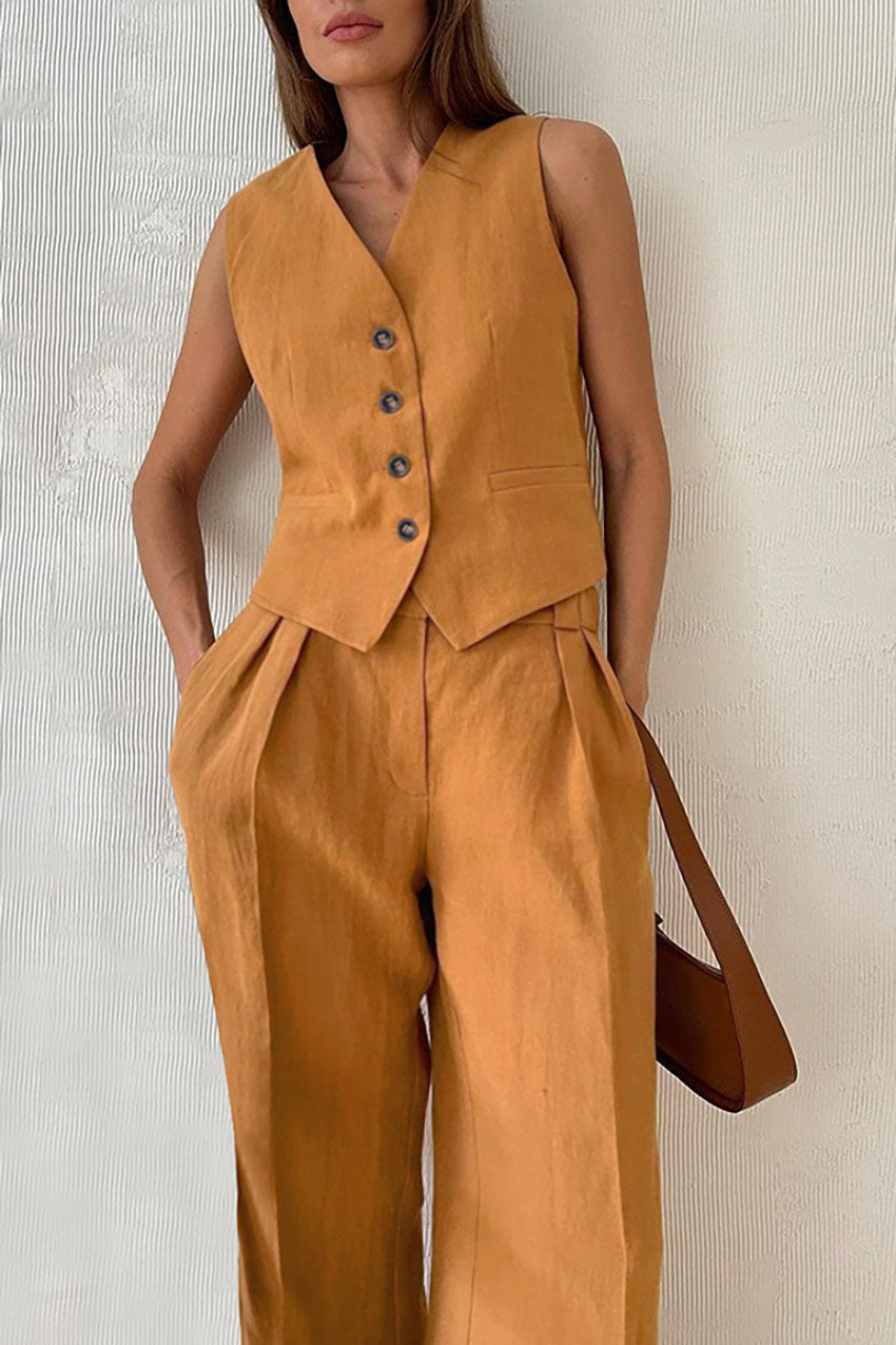 Streetwave Cotton Linen V Neck Vest Set With Long Pants For Women Effortless Chic Comfort
