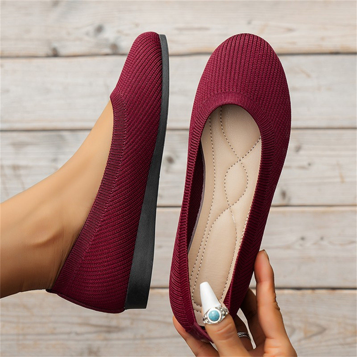 Jenefier Knit Ballet Flats For Women, Breathable Knit Uppers, All Day Comfort, Everyday Style