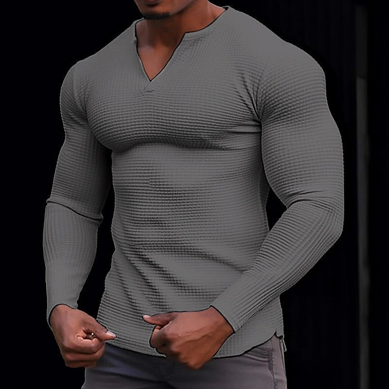 Street-wave Men's Long Sleeve Shirt With Structured Texture Breathable Cotton Blend Athletic Fit For Active Men
