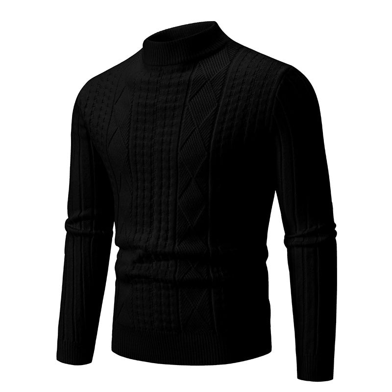 Street Wave Mens Chunky Knit Sweater With Modern Cable Pattern And High Collar Breathable Wool