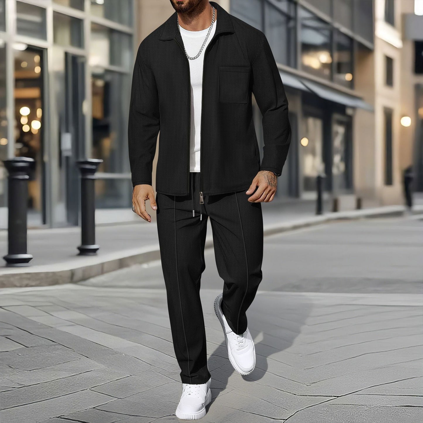 Street-Wave Men's Modern Two-Piece Suit In Casual Fit For Urban Style And Everyday Comfort
