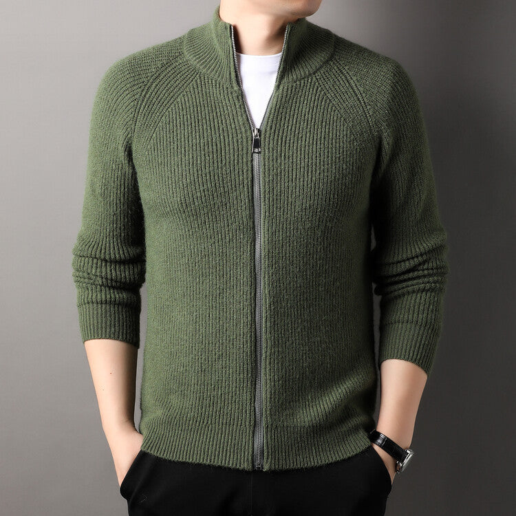 Men's Knit Cardigan With High Collar Hidden Zipper Street-wave Premium Warmth For Men