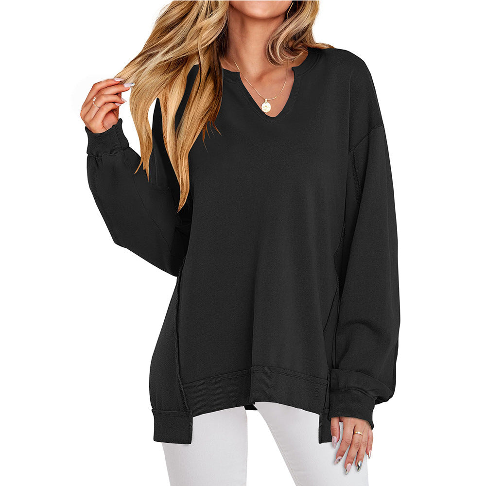 Streetwave Womens V Neck Oversized Pullover Sweatshirt Cozy Pink Comfort For Everyday Wear