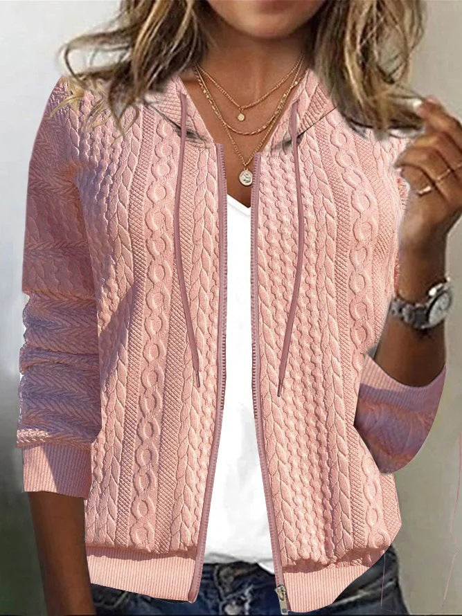 Street-wave Women's Cable Knit Zip Hoodie Coat For Modern Comfort And Warmth, Premium Winter Essential
