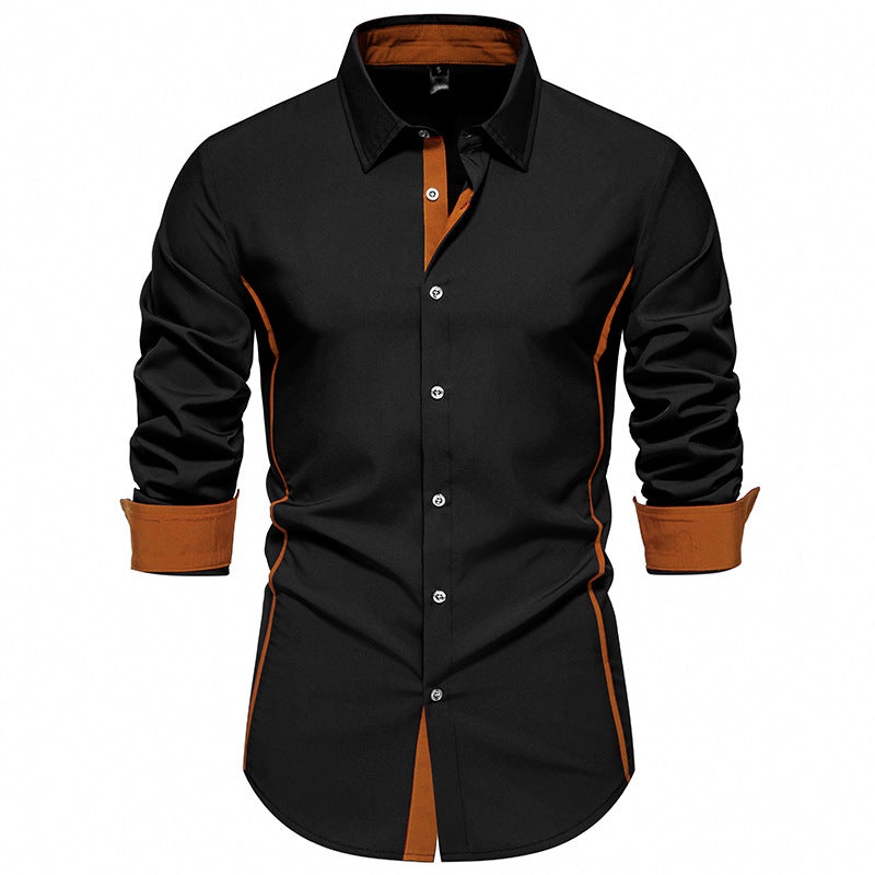 Mens Long Sleeve Shirt With Contrast Stitching Modern Slim Fit Streetwave For Stylish Professionals