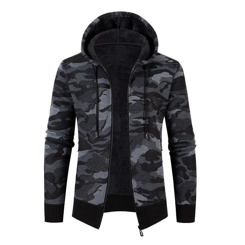 Street-Wave Camouflage Fleece-Lined Hoodie Jacket For Men Modern Warm Urban Comfort