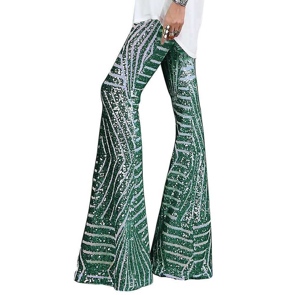 Street-Wave Glitter Flared Sequin Pants Glam Nightlife Look For Party Lovers Statement Piece
