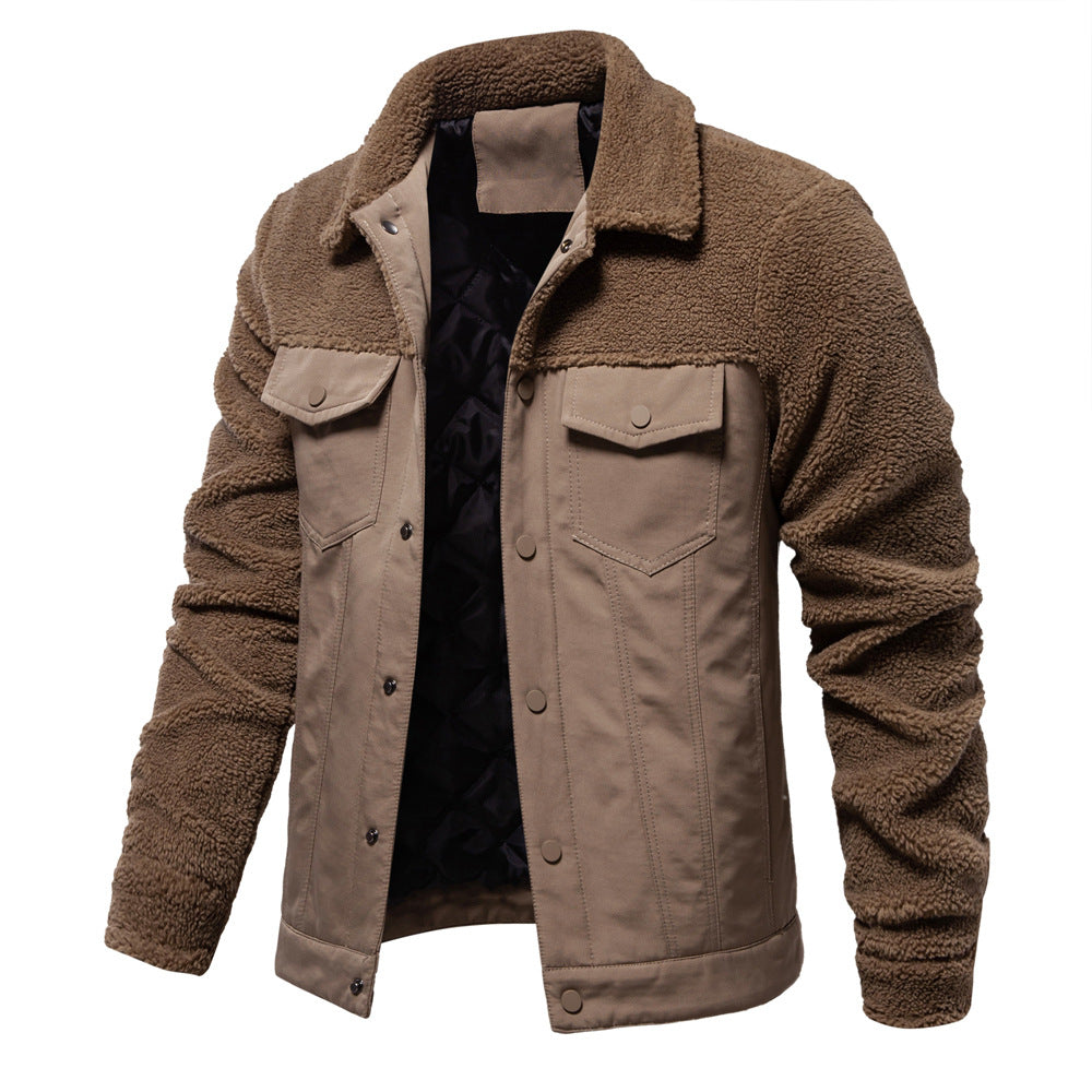 Street-Wave Shearling-Lined Jacket For Men Warm Durable Two-Tone Parka Style With Cozy Fleece Interior