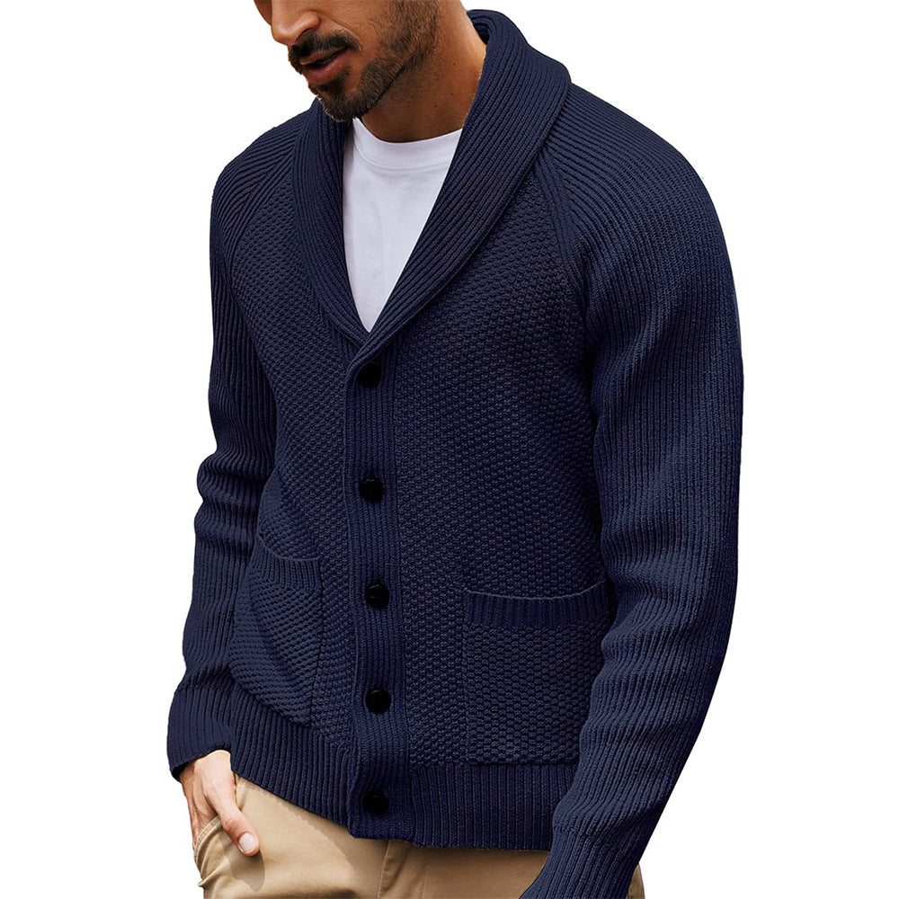 Men's Cardigan With Textured Knit And Shawl Collar By Street-Wave For Modern Men Everyday Comfort