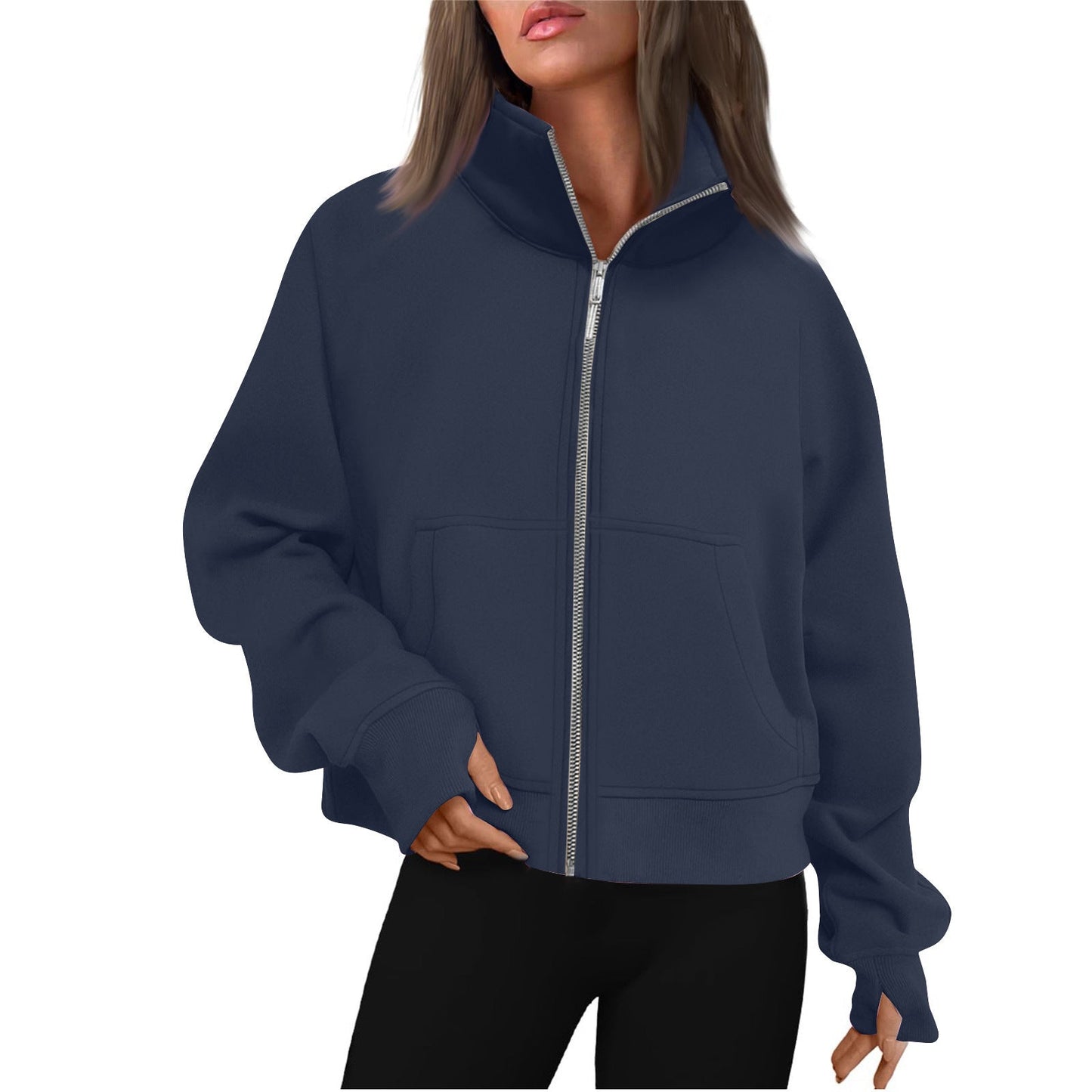 Street-Wave Women's High Collar Sweatshirt Jacket Cozy Everyday Wear For Comfort And Warmth