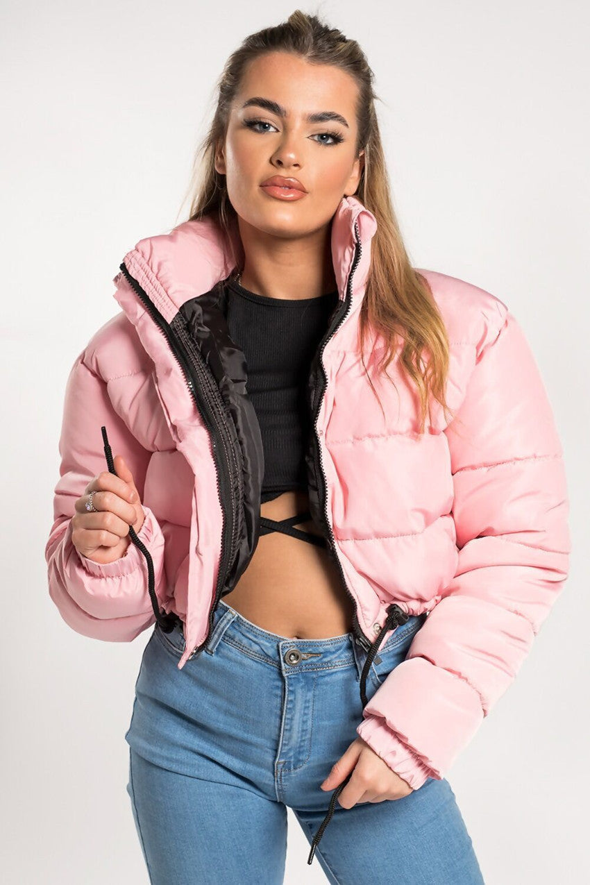 Street-wave Womens Short Puffer Jacket Trendy Insulated Coat With Drawstring Hem Cozy Comfort