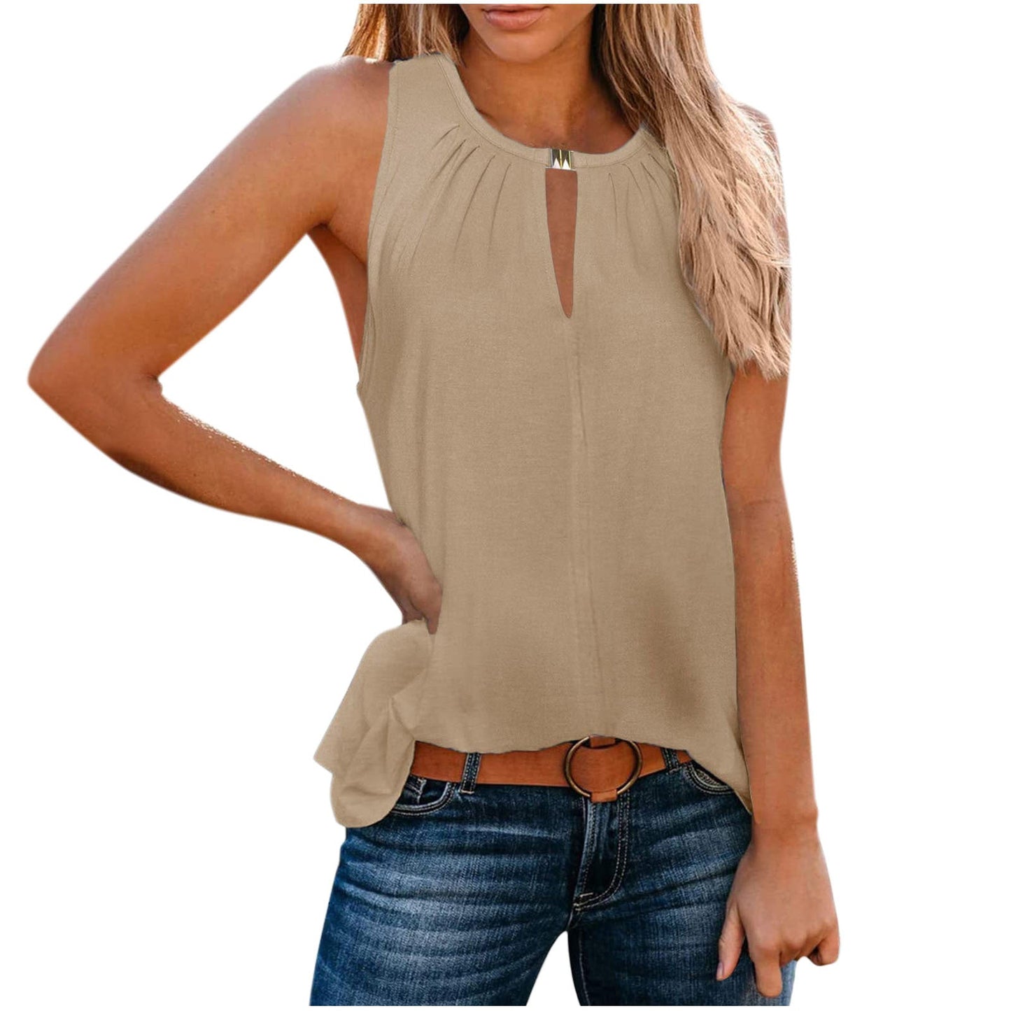 Streetwave Women's Elegant Sleeveless Top With Decorative Pleated Neckline For Flattering Fit