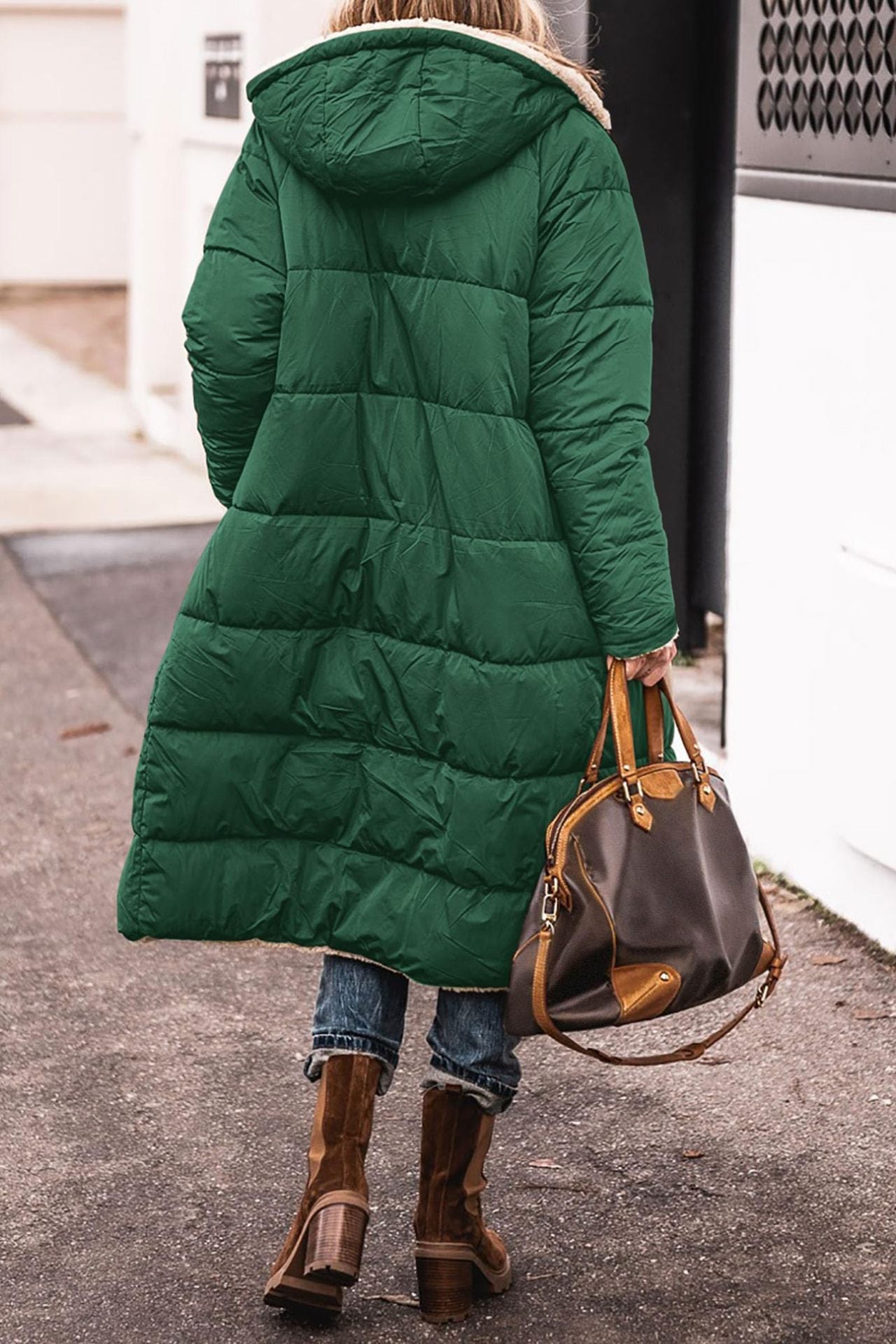 Streetwave Women's Long Puffer Coat With Hood Warm Shearling Lined Winter Jacket For Cold Weather