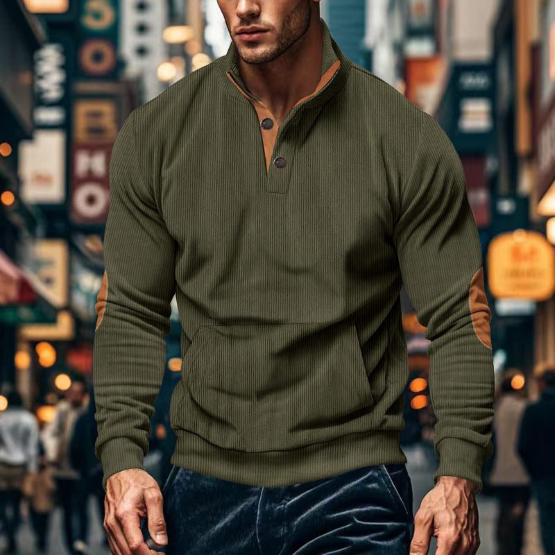 Street Wave Mens Stand Collar Henley Pullover Cotton Blend For Modern Men Comfortable Everyday Style