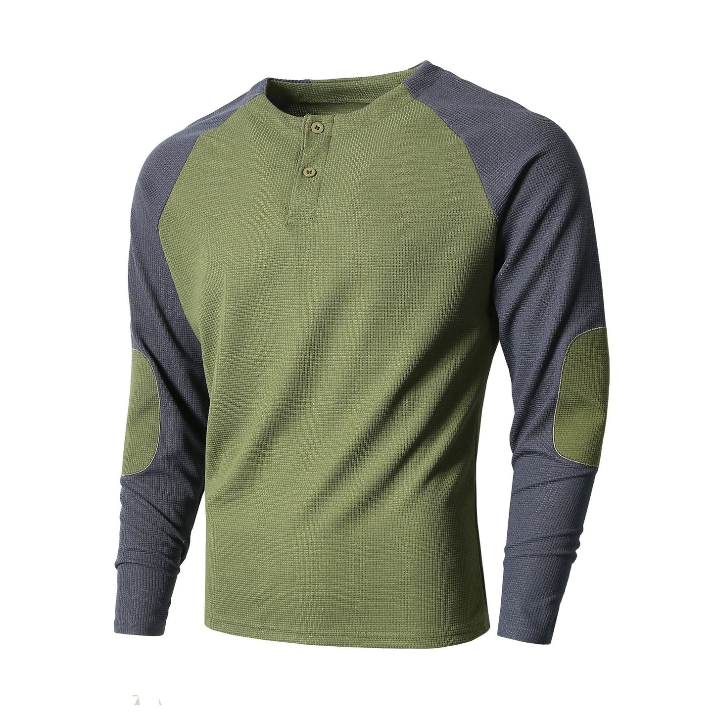 Street-Wave Mens Henley Long Sleeve Shirt With Textured Sleeves Breathable Cotton All Day Comfort Casual Everyday Wear