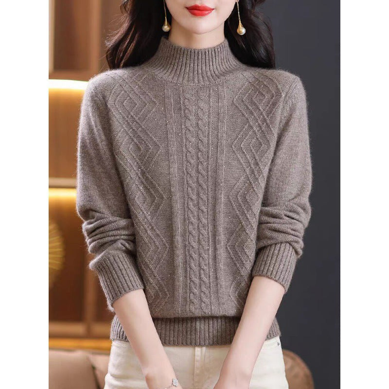 Street-wave Womens Cable Knit Turtleneck Sweater Warm Ribbed Cozy Knit For Women