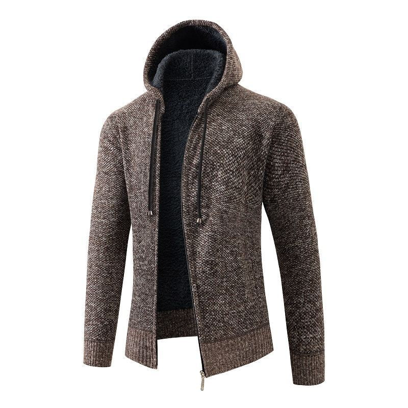 Mens Hooded Fleece Lined Knit Cardigan Street Wave Premium Warmth For Men With Cozy Insulated Feel