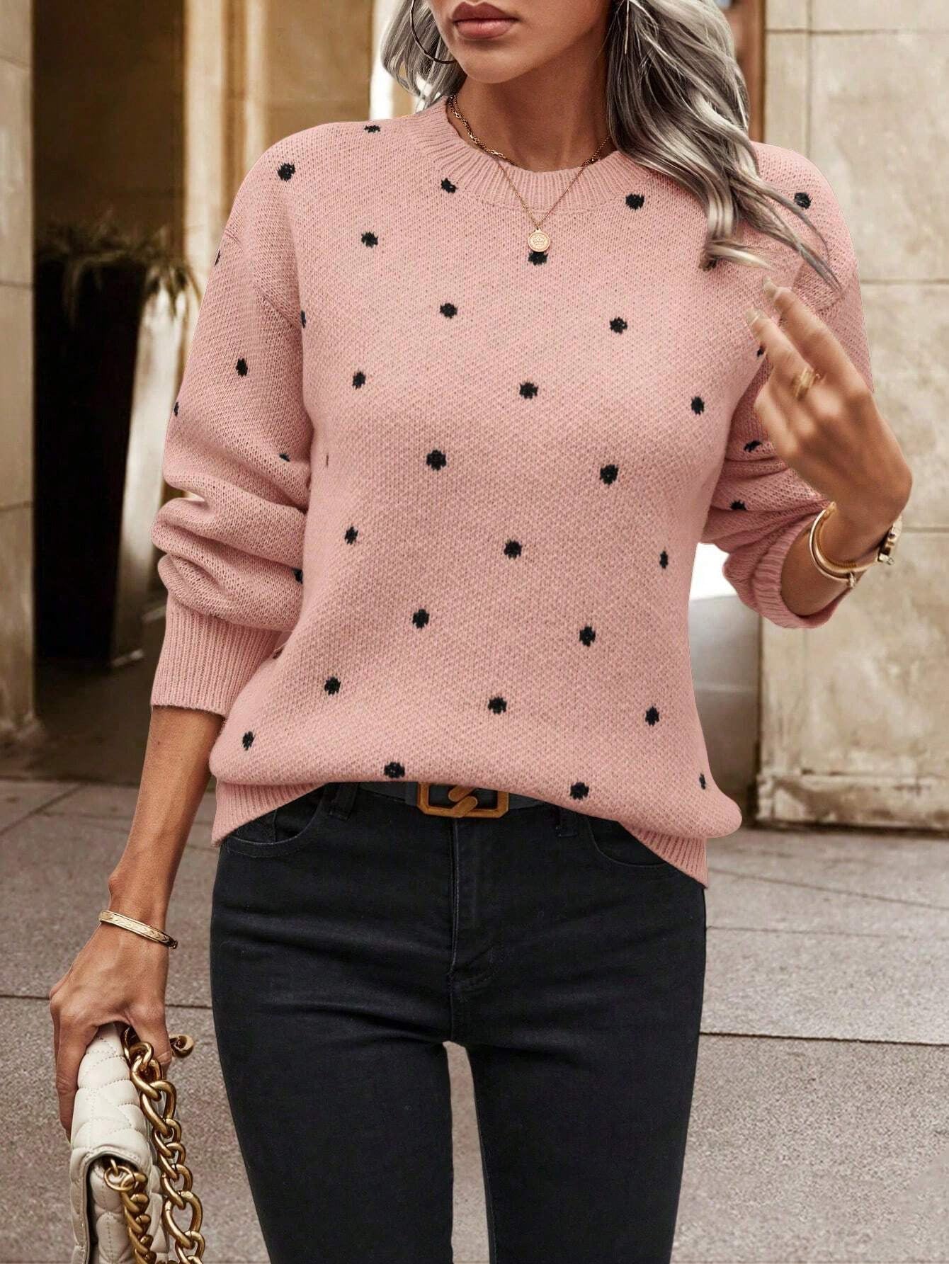 Street-wave Women's Dot Knit Sweater Cozy Soft Knit With Structured Polka Dot Design For Women