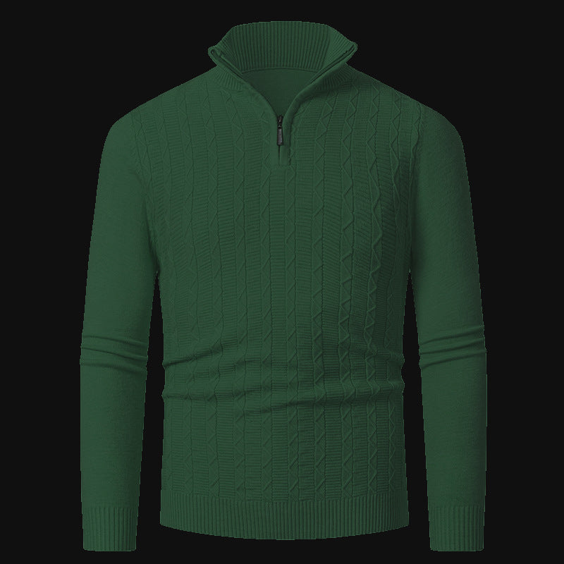 Street-Wave Men's Zip Collar Cable Knit Sweater Warm Breathable Modern Knitwear for Men