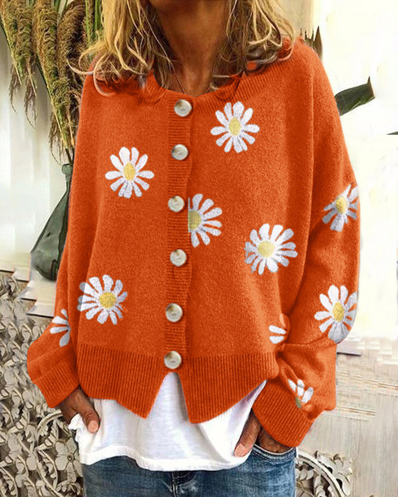 Streetwave Floral Cotton Cardigan For Women With Daisy Print Cozy Spring Knitwear