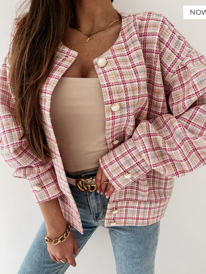 Street-Wave Women's Plaid Bouclé Jacket Luxurious Texture for Everyday Chic Comfort