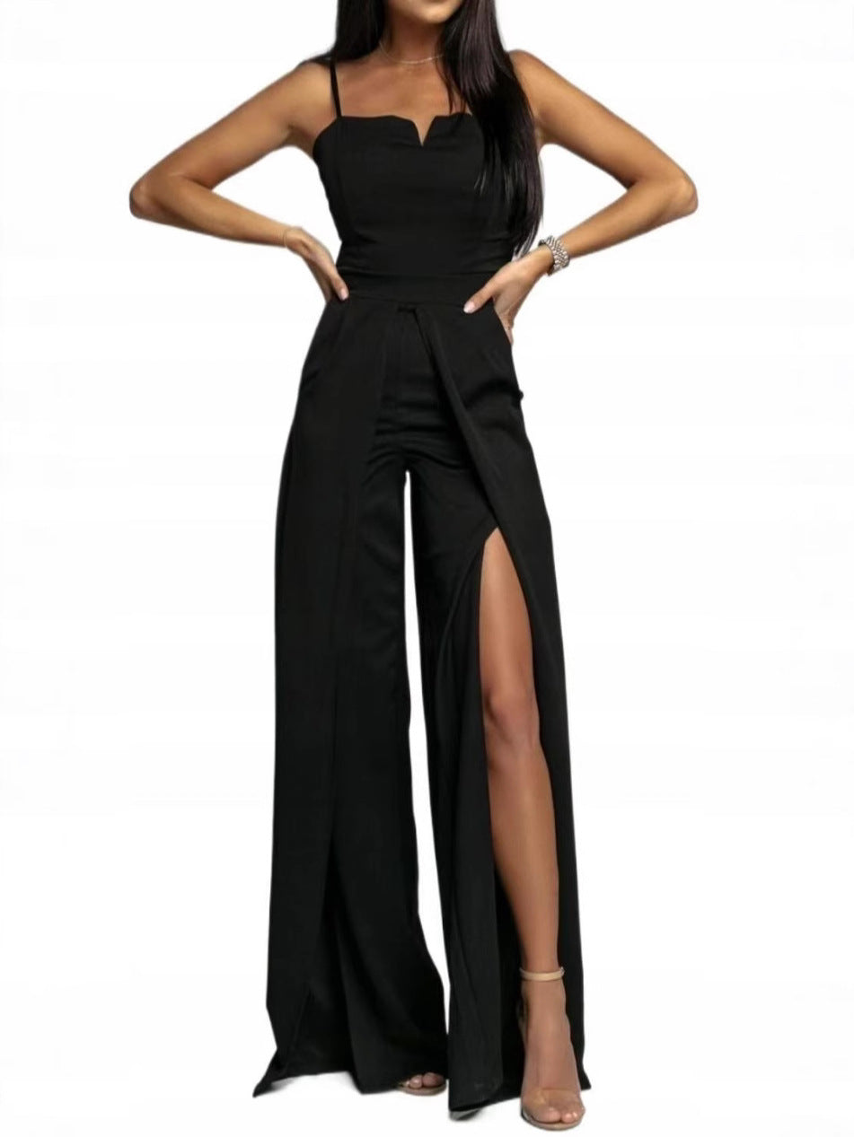 Street-Wave Women's Strapless Wide Leg Jumpsuit With Front Slit Party Ready