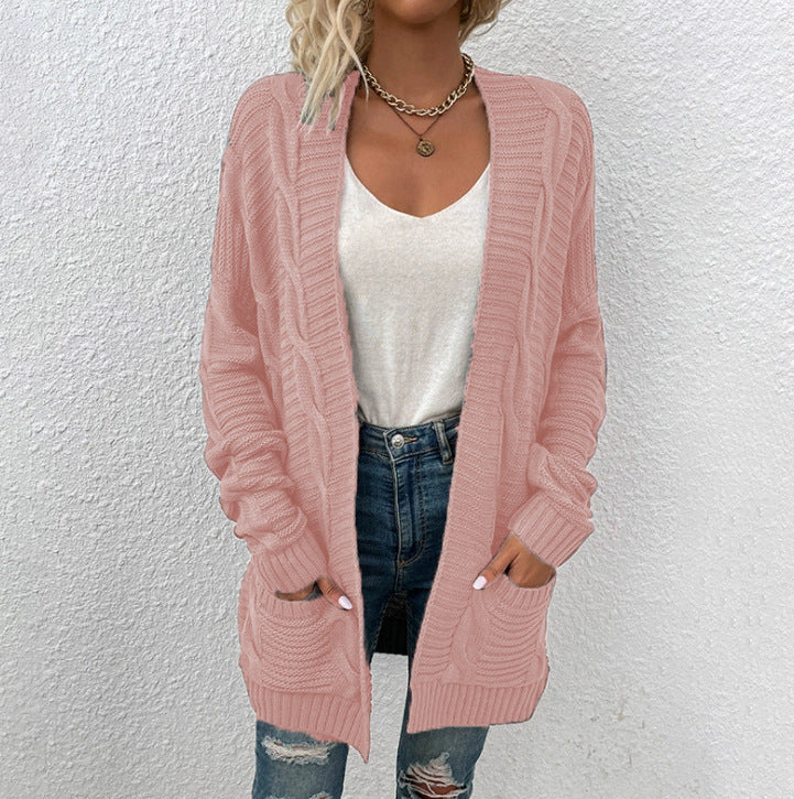 Chunky Knit Cardigan For Women Street Wave Cozy Structured Design With Large Pockets
