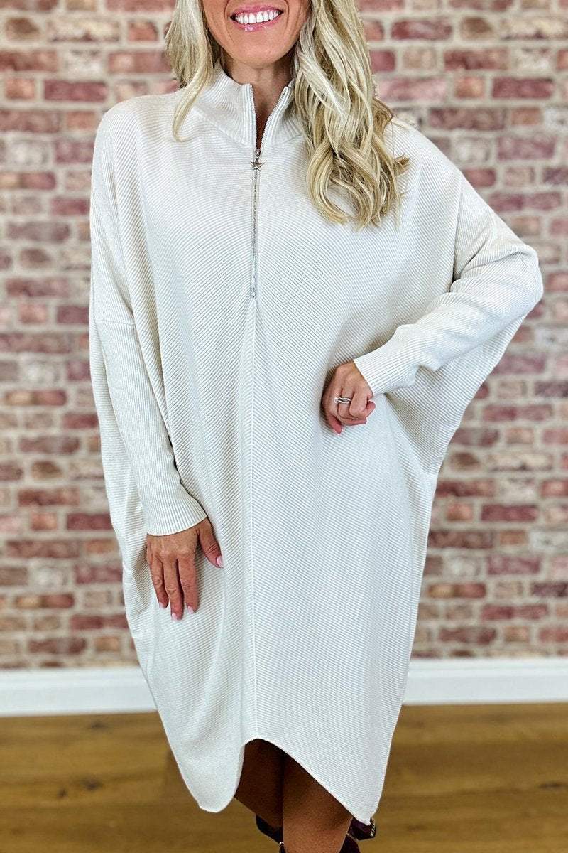 Street-wave Womens Oversized Knit Dress Zip Front Cozy Versatile Elegant for Everyday Wear