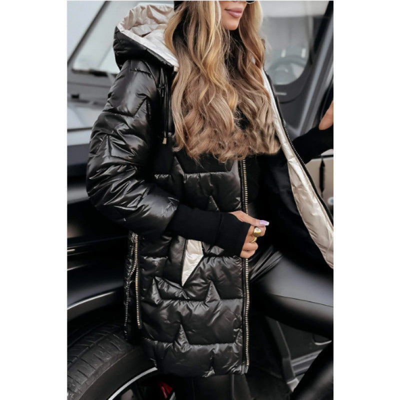 Street-wave Women Longline Quilted Coat With Removable Hood Lining And Side Zip Pockets Stylish Winter Essential