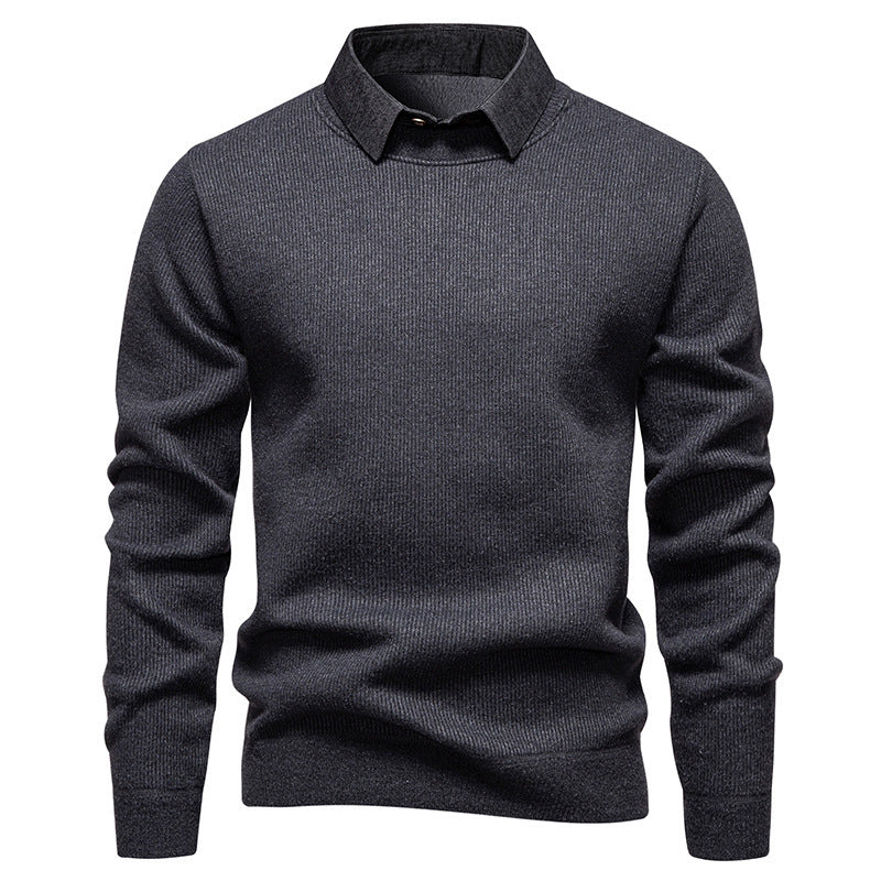 Mens Fine Knit Sweater With Modern Collar Streetwave For Smart Casual And Office Wear