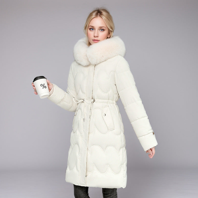 Street-Wave Women Puffer Coat With Removable Faux Fur Collar And Elastic Waistband For Warmth And Style