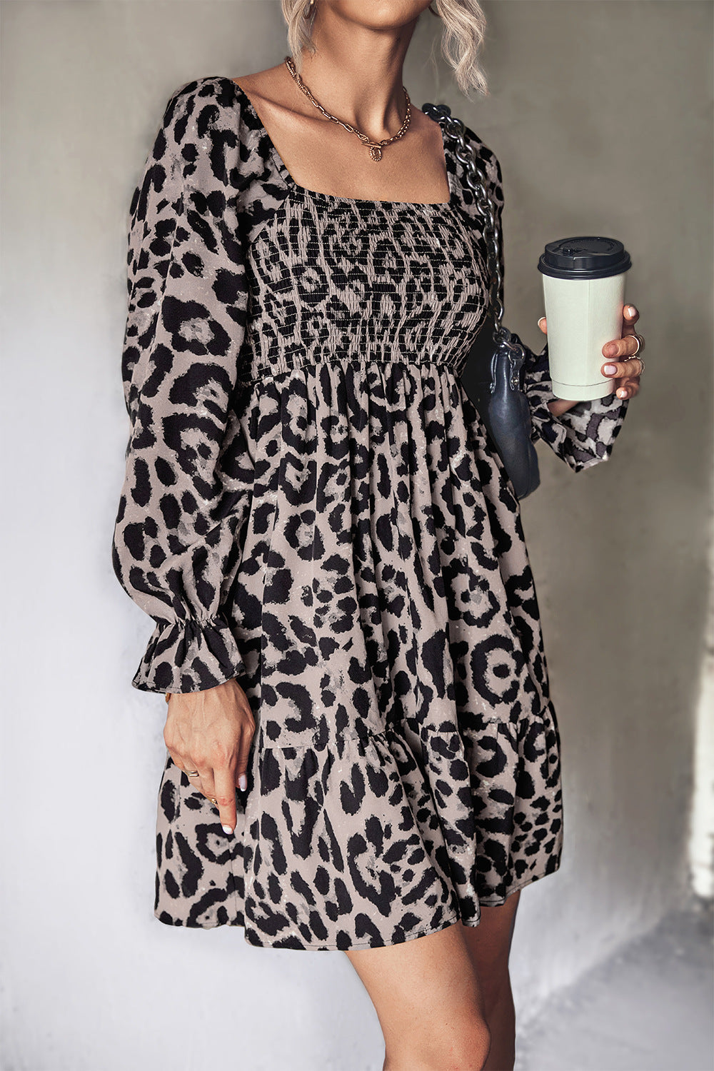Street-wave Women's Leopard Print Wrap Dress With Elastic Waist Belt Flattering Comfort For Modern Style